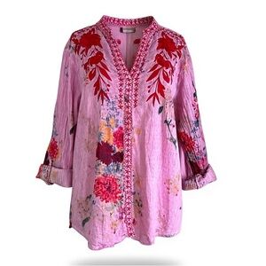 Vintage Goa embroidered cotton gauze bohemian blouse